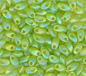 LM0143FR - 10 Grams Matte Transparent Peridot Iris 4x7mm Long Miyuki Magatama Drop Beads