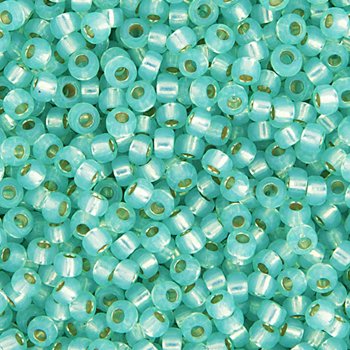 SB6-0571 22g of Silverlined Dyed Aqua Green Alabaster Opal  6/0 Miyuki Seed Beads