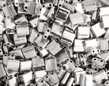 TL0194 5.2 Grams Metallic Silver Palladium Two Hole Miyuki Tila Beads