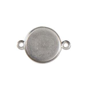 1, 19x14mm Antique Silver Round Bezel Stamped Frame Link