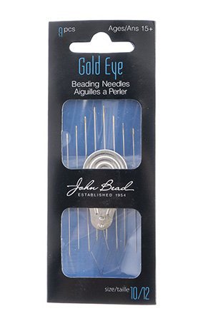 Pack of 9, #10 & #12 Gold Eyed Beading Needles