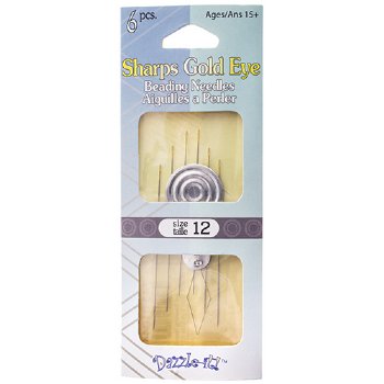 Pack of 6, #12 Sharps Gold Eyed Beading Needles
