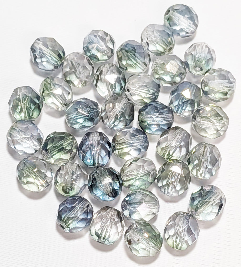 25, 8mm Faceted Transparent Crystal Blue Green Lustre Firepolish Beads