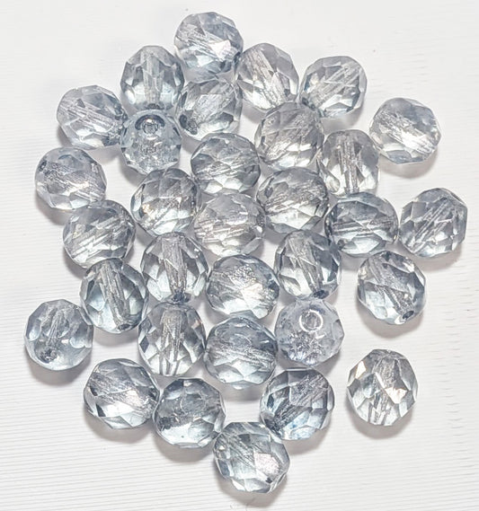 25, 8mm Faceted Transparent Crystal Blue Lustre Firepolish Beads