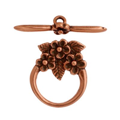 1 Set of 15mm Antique Copper Pewter Three Flowers Toggle