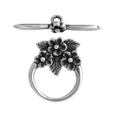 1 Set of 15mm Antique Silver Pewter Three Flowers Toggle