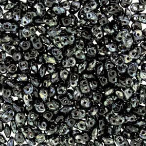 DUO523980 - 10 Grams Opaque Jet Picasso 2.5x5mm Superduo Beads