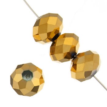 21 10x14mm Faceted Metallic Gold Chinese Crystal Donut Beads