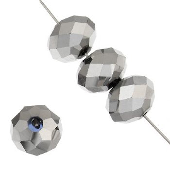 35 6x8mm Faceted Metallic Silver Chinese Crystal Donut Beads