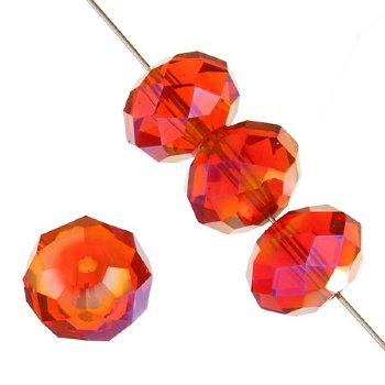 35 6x8mm Faceted Siam Ruby AB Chinese Crystal Donut Beads