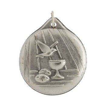 1, 22mm Antique Silver Dove / Wine / Bread Eucharist Medal