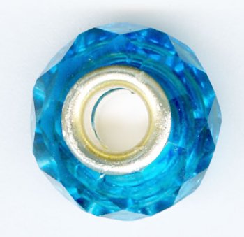 1  8x14mm Faceted Pandora Style Aqua Glass Bead