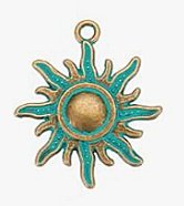 1, 28x23mm Brass Patina Sun Pendant / Charm