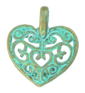 1, 17x15mm Brass Patina Filigree Heart Pendant / Charm