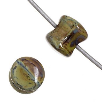 44 4x6mm Opaque Olivine Travertine Glass Pellet Beads