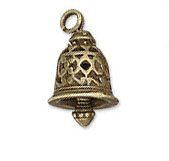 1, 16.5x12mm Filigrae Cut Brass Oxide Bell Charm / Pendant