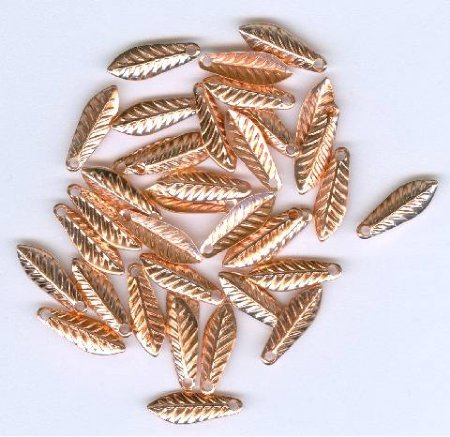 36 11.5x4mm Bright Copper Plated Leaf Pendants
