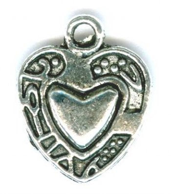 1 12mm Antique Silver Raised Heart Pendant