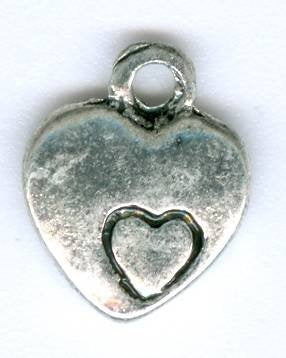 1 12x10mm Antique Silver Heart Stamped Heart Pendant