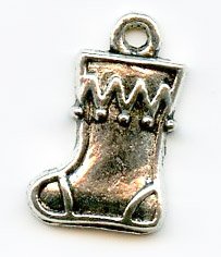 1 13x12mm Antique Silver Christmas Stocking Pendant