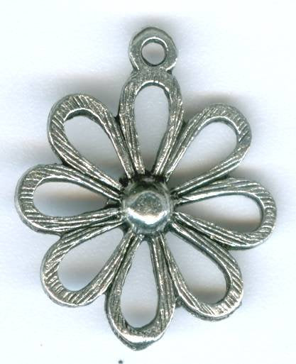 1 15mm Antique Silver Open Petal Flower Pendant