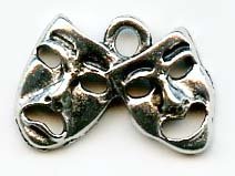 1 16x10mm Antique Silver Comedy / Tragedy Drama Mask Pendant