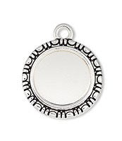 1, 17mm Antique Silver Round Rope Bezel Frame