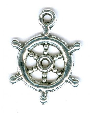 1 17x15mm Antique Silver Ships Helm / Wheel Pendant