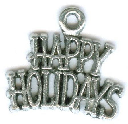 1 18x19mm Antique Silver Happy Holidays Pendant