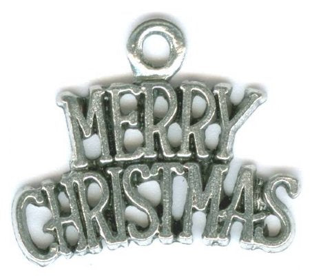 1 18x22mm Antique Silver Merry Christmas Pendant