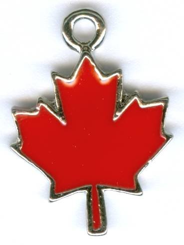 1 19x14mm Silver and Red Epoxy Maple Leaf Pendant