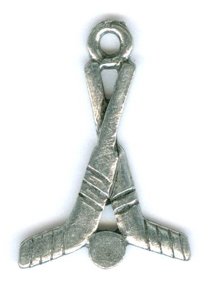 1 21x15mm Antique Silver Hockey Sticks and Puck Pendant