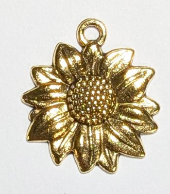 1, 21x18mm Antique Gold Sunflower Pendant / Charm