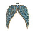 1, 21x19mm Brass Patina Angel Wings Pendant / Charm