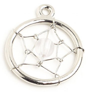 1 22mm Bright Silver & Crystal Bead Dreamcatcher Pendant
