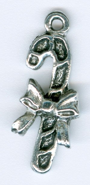 1 22x9mm Antique Silver Candy Cane with Bow Pendant