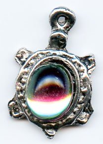 1 23x15mm Antique Silver Turtle with Glass Cabochon Pendant