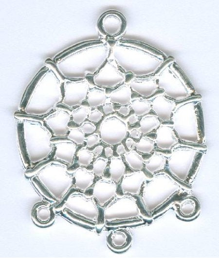 1 28mm Bright Silver Dreamcatcher Pendant
