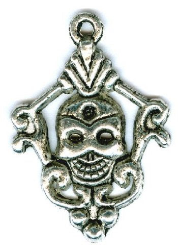 1 28x23mm Antique Silver Day Of the Dead Skull Pendant