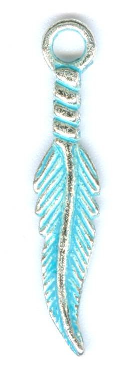1 28x6mm Antique Silver and Turquoise Feather Pendant