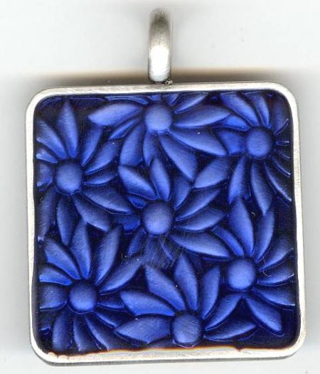 1 31x31mm Antique Silver Blue Epoxy Flower Pendant