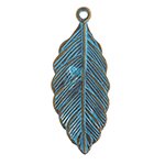 1, 32x12mm Brass Patina Leaf Pendant / Charm