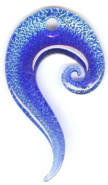 1 70x40mm Blue, Aqua and Silver Foil Swirl Drop Pendant
