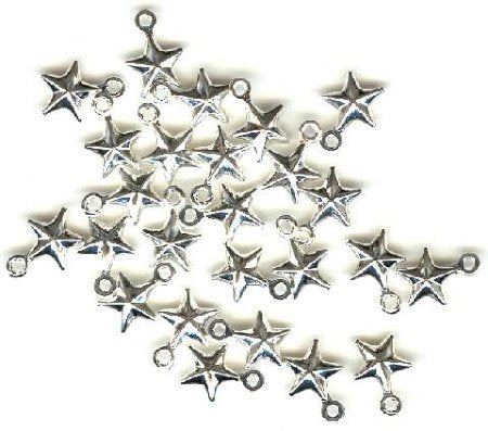 25 9x6mm Silver Plated Hollow Star Pendants