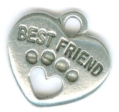 1 14x15mm Antique Silver Best Friend with Paw Heart Pendant