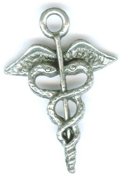 1 23x16mm Antique Silver Caduceus Pendant