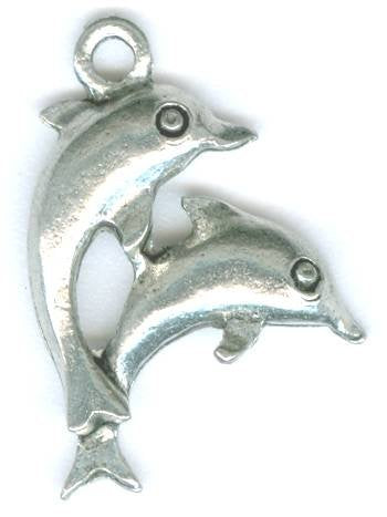 1 18mm Antique Silver Double Dolphin Pendant
