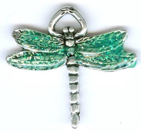 1 22x23mm Enamel and Antique Silver Dragonfly Pendant