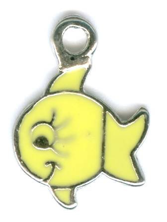 1 16x12mm Antique Silver & Enamel Cartoon Fish Pendant