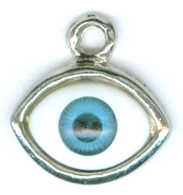 1 14x14mm Antique Silver and Blue Acrylic Evil Eye Pendant